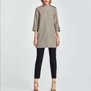 ZARA Checked Houndstooth Pearl Detail Dress